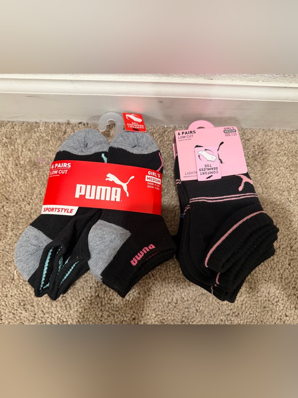 “New” Puma Girls 6pack Low-Cut Athletic Socks sizeM9-3.5